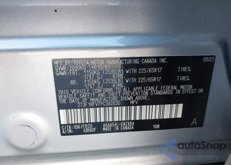 2023 Toyota Rav4 Le из США, поврежденный, VIN 2T3F1RFV7PC392030